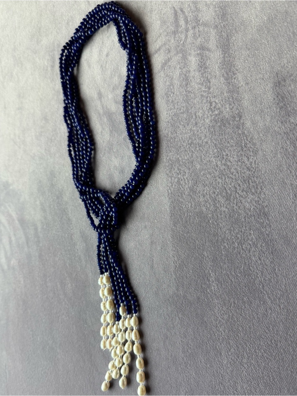 NWOT Polo Ralph Lauren Lapis Lazuli and Pearl Wrapt Necklace - Picture 7 of 10